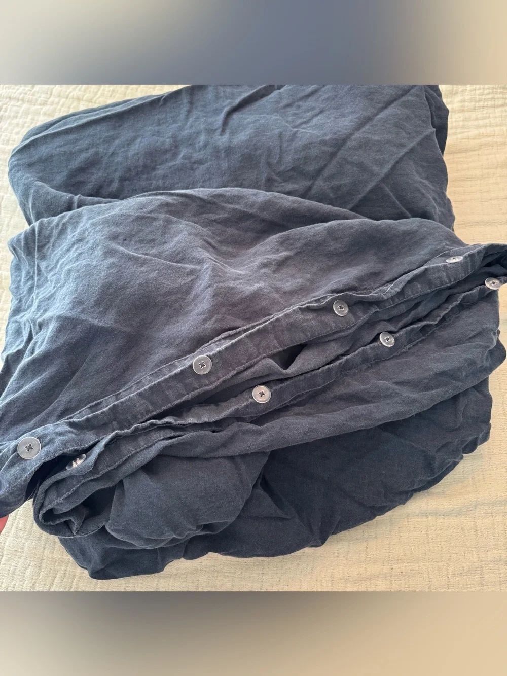 West Elm Navy Blue 100% Linen Duvet Cover Queen Button Closure